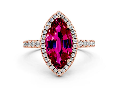 Rose gold Marquise Cut Halo Diamond Pave Band with Prong Setting