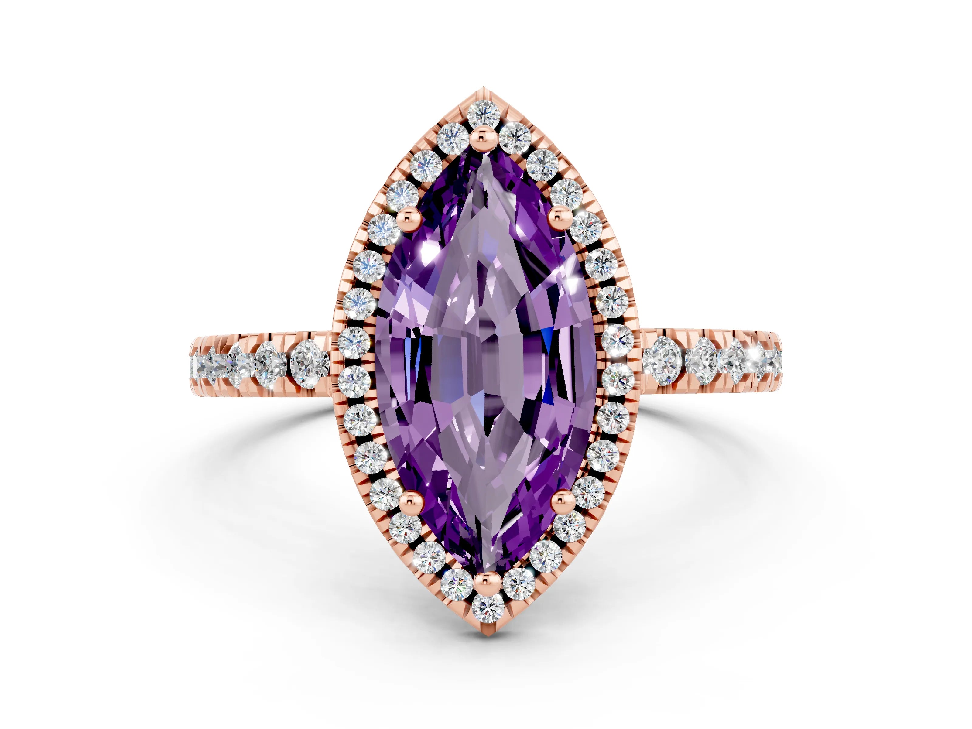 Rose gold Marquise Cut Halo Diamond Pave Band with Prong Setting