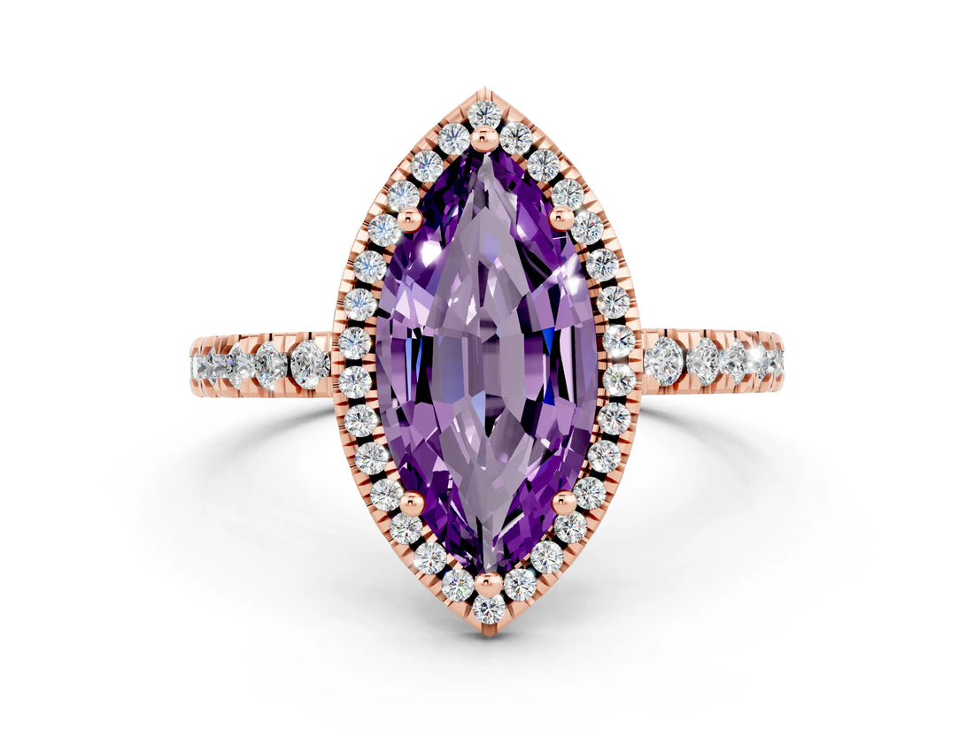 Rose gold Marquise Cut Halo Diamond Pave Band with Prong Setting