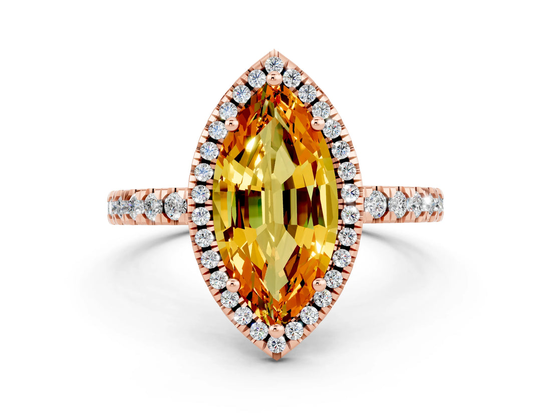 Rose gold Marquise Cut Halo Diamond Pave Band with Prong Setting