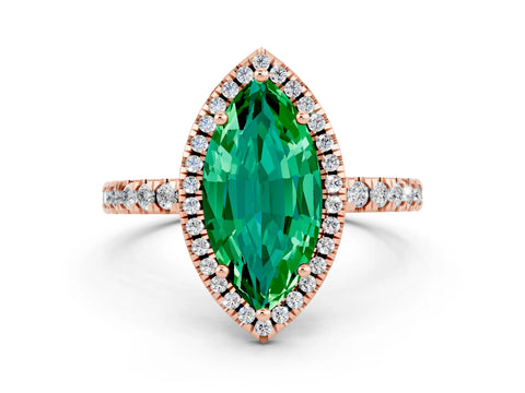 Rose gold Marquise Cut Halo Diamond Pave Band with Prong Setting