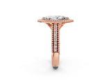 Rose gold Marquise Cut Halo Diamond Ring with Beaded Split Shank and Four-Prong Setting_11