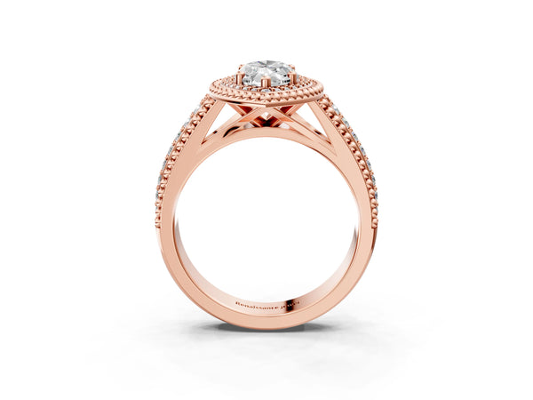 Rose Gold Marquise Beaded Halo Engagement Ring Setting with Pave