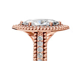 Rose gold Marquise Cut Halo Diamond Ring with Beaded Split Shank and Four-Prong Setting_14