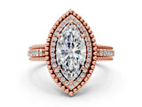Rose gold Marquise Cut Halo Diamond Ring with Beaded Split Shank and Four-Prong Setting_9