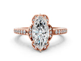 Rose gold Marquise Cut Halo Diamond Ring with Channel Set Band and Four-Prong Setting_32