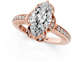 Rose gold Marquise Cut Halo Diamond Ring with Channel Set Band and Four-Prong Setting_33