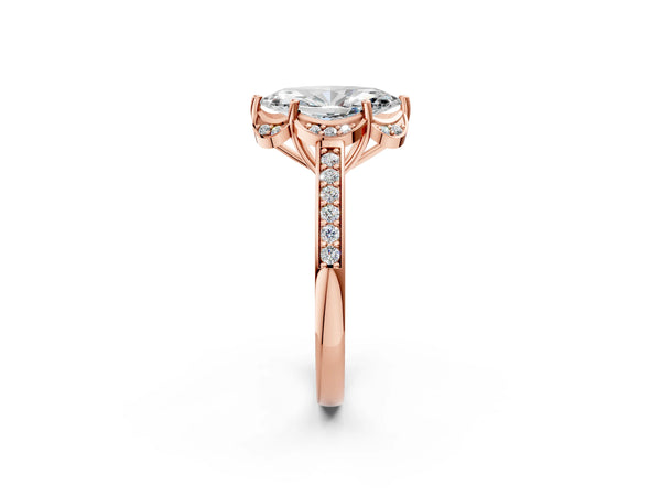 Rose Gold Marquise Floral Engagement Ring Setting with Petal Accents, Pave Band and Scroll Openwork
