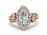 Rose gold Marquise Cut Halo Diamond Ring with Milgrain and Bezel Accents on a Split Shank Band_15
