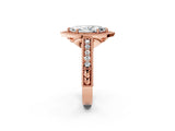 Rose gold Marquise Cut Halo Diamond Ring with Pavé Band and Four-Prong Setting_84