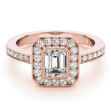 Rose gold Marquise-Cut Halo Diamond Ring with Pavé Band and Milgrain Prong Setting