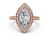Rose gold Marquise Cut Halo Diamond Ring with Pavé Band and Milgrain Prong Setting_32