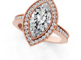 Rose gold Marquise Cut Halo Diamond Ring with Pavé Band and Milgrain Prong Setting_33