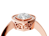 Rose gold Marquise Cut Halo Diamond Ring with Pavé Band and Milgrain Prong Setting_36