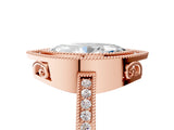 Rose gold Marquise Cut Halo Diamond Ring with Pavé Band and Milgrain Prong Setting_37
