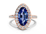 Rose gold Marquise Cut Halo Diamond Ring with Pavé Band and Three-Prong Setting_11