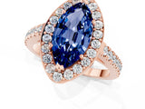 Rose gold Marquise Cut Halo Diamond Ring with Pavé Band and Three-Prong Setting_12