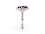 Rose gold Marquise Cut Halo Diamond Ring with Pavé Band and Three-Prong Setting_13