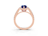 Rose gold Marquise Cut Halo Diamond Ring with Pavé Band and Three-Prong Setting_14
