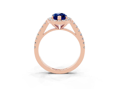 Rose gold Marquise Cut Halo Diamond Ring with Pavé Band and Three-Prong Setting_14