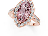 Rose gold Marquise Cut Halo Diamond Ring with Pavé Band and Three-Prong Setting_1