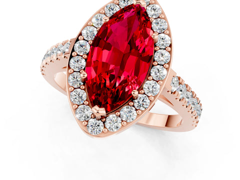 Rose gold Marquise Cut Halo Diamond Ring with Pavé Band and Three-Prong Setting_1