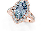 Rose gold Marquise Cut Halo Diamond Ring with Pavé Band and Three-Prong Setting_1