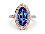 Rose gold Marquise Cut Halo Diamond Ring with Pavé Band and Three-Prong Setting_23