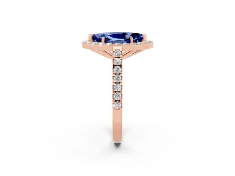 Rose gold Marquise Cut Halo Diamond Ring with Pavé Band and Three-Prong Setting_25