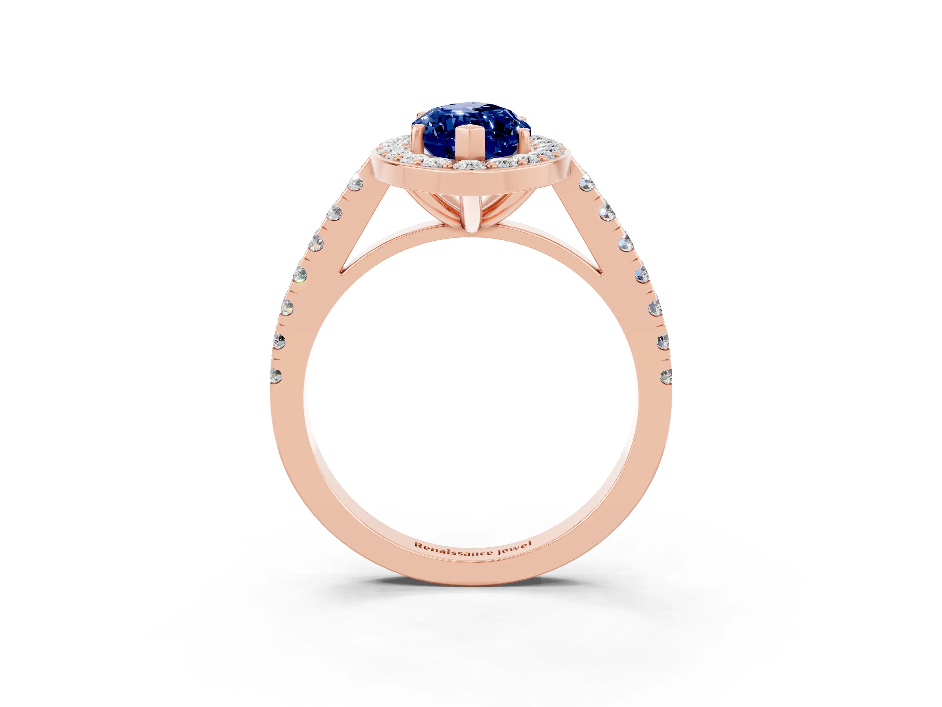 Rose gold Marquise Cut Halo Diamond Ring with Pavé Band and Three-Prong Setting_26