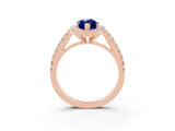 Rose gold Marquise Cut Halo Diamond Ring with Pavé Band and Three-Prong Setting_26