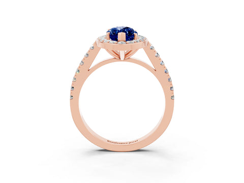 Rose gold Marquise Cut Halo Diamond Ring with Pavé Band and Three-Prong Setting_26