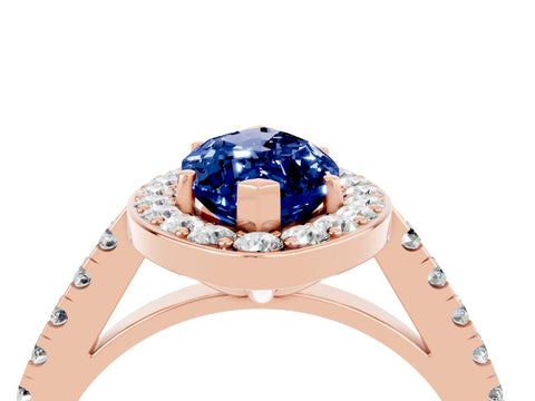 Rose gold Marquise Cut Halo Diamond Ring with Pavé Band and Three-Prong Setting_27