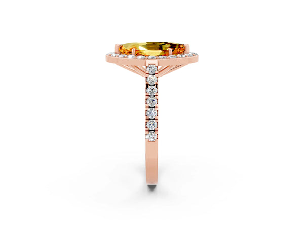 Rose gold Marquise Cut Citrine Halo Ring with Round Pavé Split Shank and Prong Setting