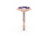 Rose gold Marquise Cut Halo Diamond Ring with Pavé Band and Three-Prong Setting_2