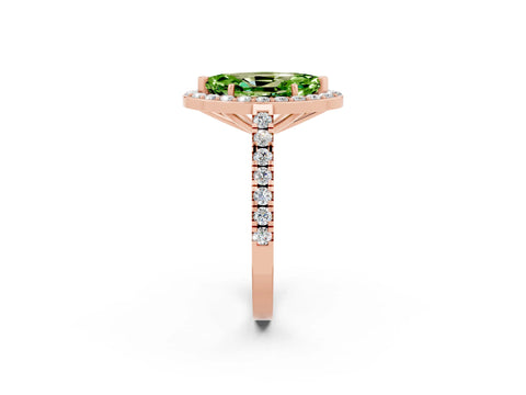 Rose gold Marquise Cut Halo Diamond Ring with Pavé Band and Three-Prong Setting_2