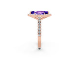 Rose gold Marquise Cut Halo Diamond Ring with Pavé Band and Three-Prong Setting_2