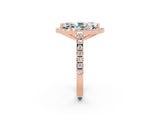 Rose gold Marquise Cut Halo Diamond Ring with Pavé Band and Three-Prong Setting_2