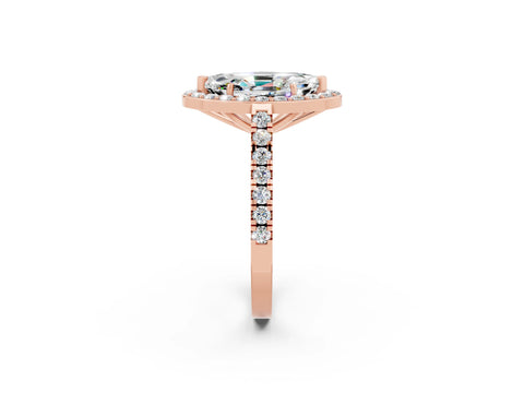 Rose gold Marquise Cut Halo Diamond Ring with Pavé Band and Three-Prong Setting_2