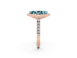 Rose gold Marquise Cut Halo Diamond Ring with Pavé Band and Three-Prong Setting_2