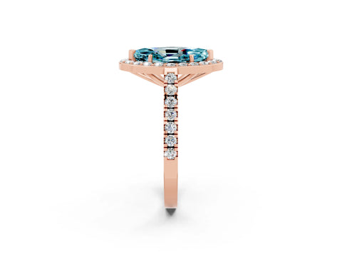 Rose gold Marquise Cut Halo Diamond Ring with Pavé Band and Three-Prong Setting_2