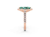 Rose gold Marquise Cut Halo Diamond Ring with Pavé Band and Three-Prong Setting_2