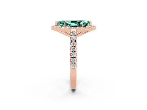 Rose gold Marquise Cut Halo Diamond Ring with Pavé Band and Three-Prong Setting_2