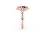 Rose gold Marquise Cut Halo Diamond Ring with Pavé Band and Three-Prong Setting_2