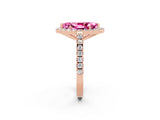 Rose gold Marquise Cut Halo Diamond Ring with Pavé Band and Three-Prong Setting_2
