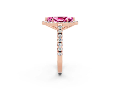 Rose gold Marquise Cut Halo Diamond Ring with Pavé Band and Three-Prong Setting_2