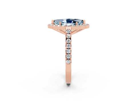 Rose gold Marquise Cut Halo Diamond Ring with Pavé Band and Three-Prong Setting_2