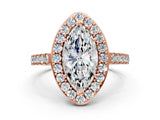 Rose gold Marquise Cut Halo Diamond Ring with Pavé Band and Three-Prong Setting_3