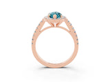 Rose gold Marquise Cut Halo Diamond Ring with Pavé Band and Three-Prong Setting_3