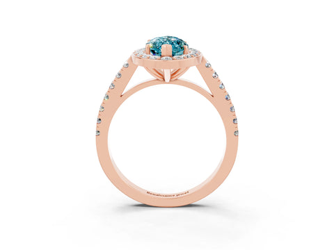 Rose gold Marquise Cut Halo Diamond Ring with Pavé Band and Three-Prong Setting_3